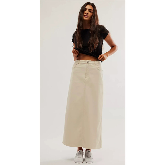 Free People Dresses & Skirts - Free People City Slicker Vegan Leather Nilla Cream Maxi Skirt 8 NEW